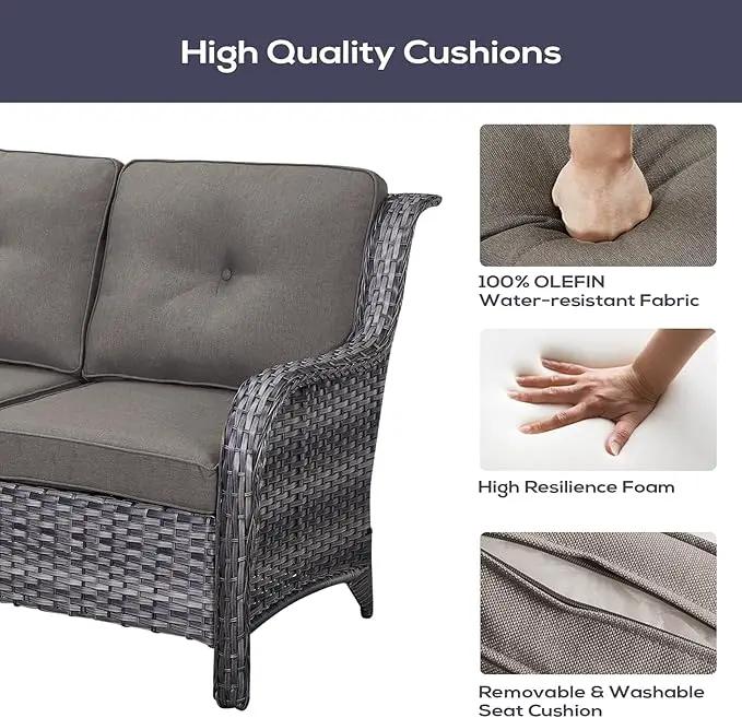 Outdoor Furniture Sectional Sofa L Shaped Couch - Patio Wicker Set with 2 Swivel Glider Chairs, 5 Piece Rattan Patio Conversation Sets with Gray Cushion for Deck Backyard Sunroom by GreenHaven Gardens