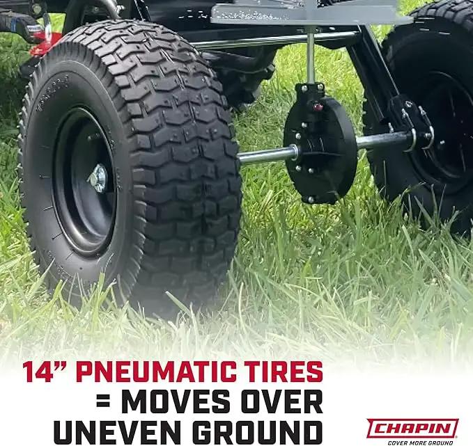 Chapin 8622B Made in The USA 2.2 Cubic Feet Tow and Pull Behind Spreader with Auto-Stop Dual Impeller That Stops When Not Moving, Designed for Farm and Tough Terrain, Hitch Pins, Black by GreenHaven Gardens