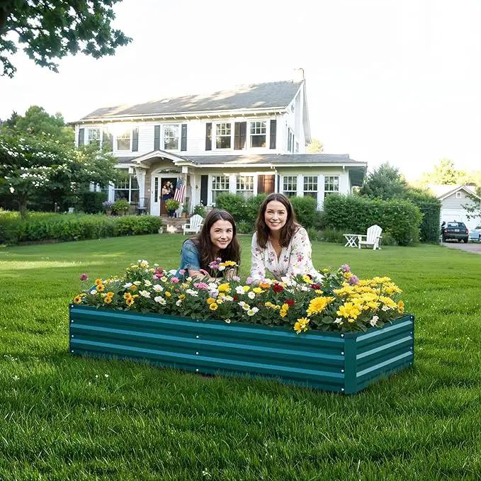 Raised Garden Bed Green, 8x4x1FT Garden box Outdoor for Gardening Vegetables Flower, Garden Raised Planter Box Large, Metal Raised Bed by GreenHaven Gardens
