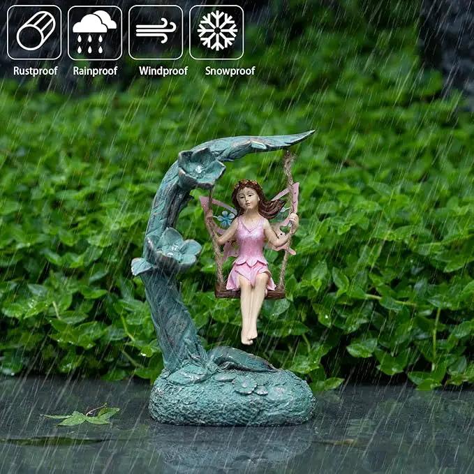 Garden Flower Fairy Outdoor Statue, Patio Lawn Yard Porch Decor, Funny Swing Ornaments, 9.05 Inches Tall by GreenHaven Gardens