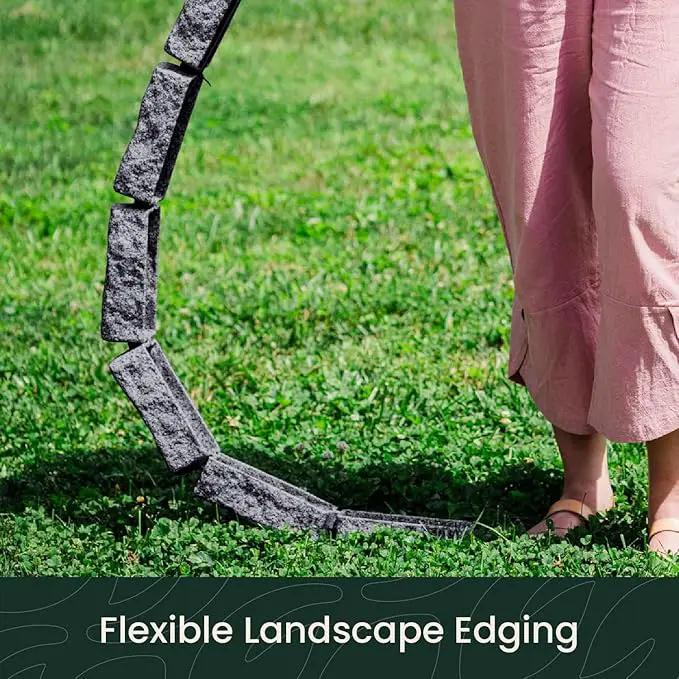 Beuta Landscape Edging | Garden Edging Border | Faux Stone Bricks for Lawn edging, Flower beds, Pathways & Yard Edging– 40 Packs | Each Section Has 6 Bricks 48"L x 4"W x 2.25"H | 120 Spikes |Charcoal by GreenHaven Gardens