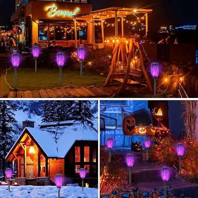 Halloween Decorations Outdoor, 12 Pack Purple Solar Lights Outdoor Waterproof 12 LED Mini Tiki Torch Lights with Flickering Flame for Outside Landscape Garden Pathway Dusk to Dawn Auto On/Off by GreenHaven Gardens