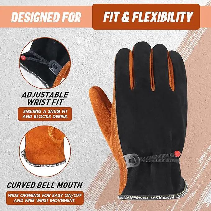 HLDD HANDLANDY Leather Work Gloves for Men & Women, Adjustable Wrist Cowhide Gardening Glove with Reinforced Palm for Driver by GreenHaven Gardens