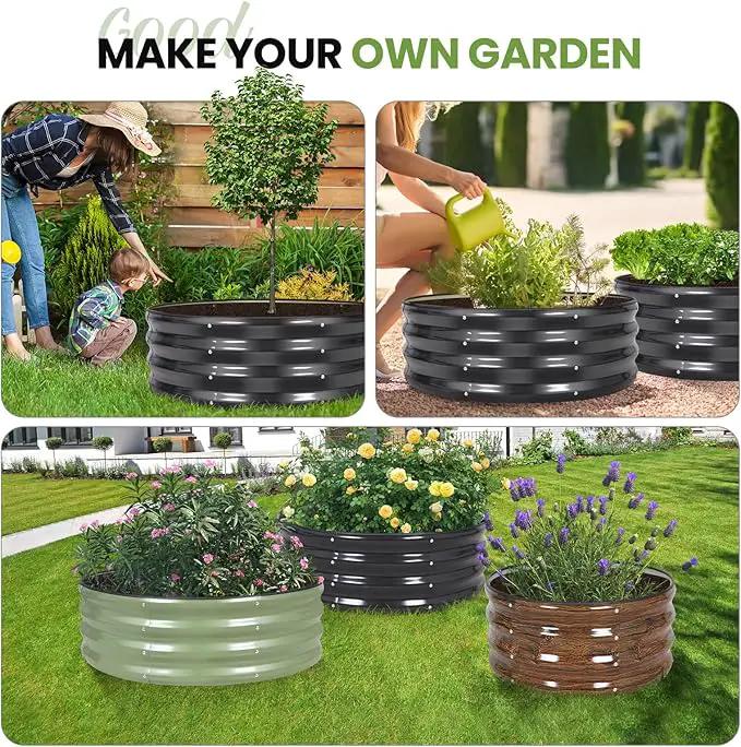 G GOOD GAIN Round Raised Garden Bed - 2Pcs 3x3x1ft Galvanized Steel Planter Boxes Outdoor with Rubber Edge Trim | Metal Raised Beds for Gardening Vegetables Flowers Fruits Herbs (Dark Grey) by GreenHaven Gardens