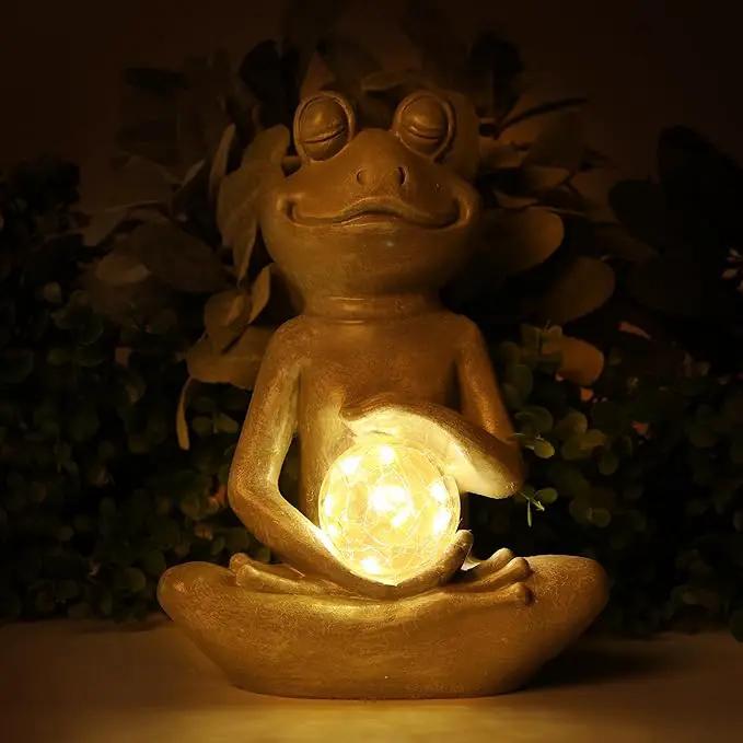 Solar Frog Garden Statues Meditating Yoga Frog Statue Housewarming Gifts for Women/Mom Zen Garden Frog Figurines for Lawn Patio Yard Porch Garden Decor Frog Decorations Gift Ideas by GreenHaven Gardens