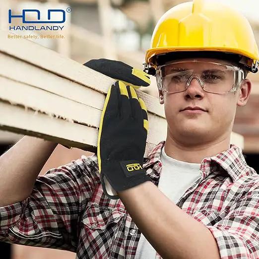 HLDD HANDLANDY Mens Leather Gardening Gloves, Utility Work Gloves for Gardening, Yardwork, Construction, Mechanics by GreenHaven Gardens