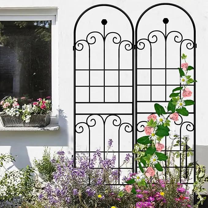 LZRS 4 Pack 71x20in Rustic Iron Arch Decoration Garden Trellis with Black Metal Coating – Perfect for Supporting Climbing Plants Outdoor, Roses, Vines, Flowers, and Vegetables. by GreenHaven Gardens