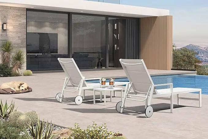 PURPLE LEAF Outdoor Chaise Lounge Set Adjustable Sunbathing Recliner with Armrest and Side Table for Poolside Beach Outside Patio Aluminum Chaise Lounger Cream by GreenHaven Gardens