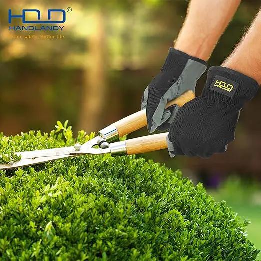 HLDD HANDLANDY Leather Gardening Gloves for Men, Utility Work Gloves for Gardening, Yardwork, Construction, Mechanics with Reinforced Palm, Green S by GreenHaven Gardens