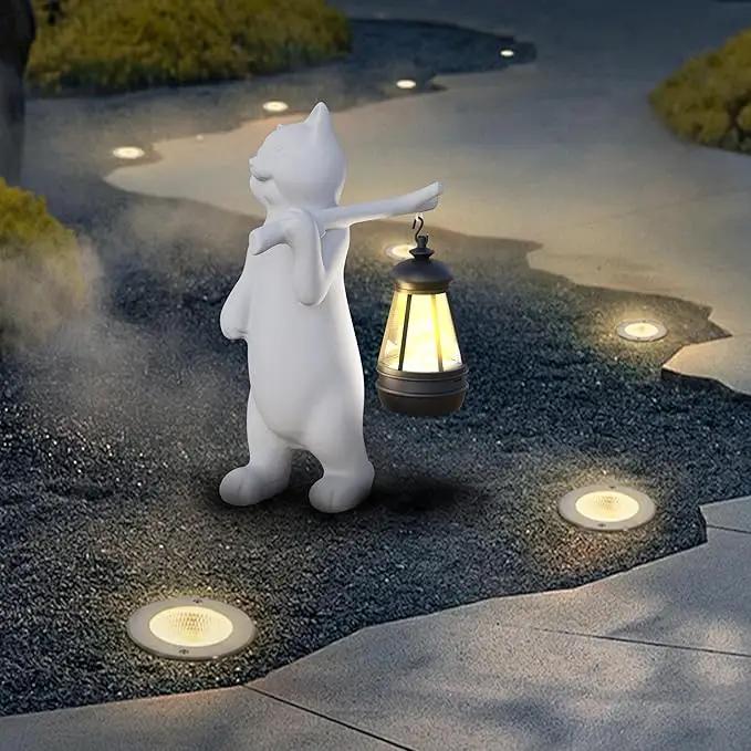 Solar Powered Garden Resin Statue Lights, 10 Inch Waterproof Outdoor Animal Cute Cat Figurine Lights, Suitable for Patios, Balconies, Lawns, Courtyards, Etc (Walking) by GreenHaven Gardens