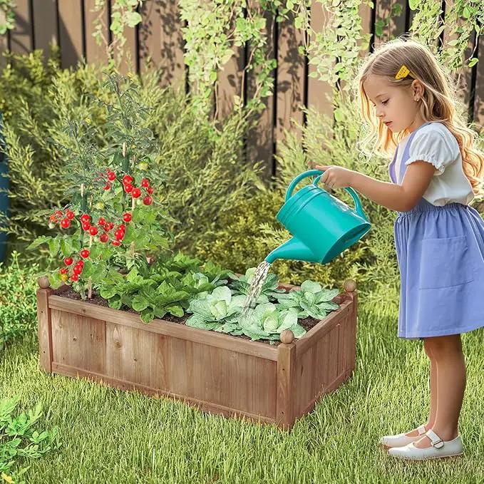 HAPPYGRILL Wood Raised Garden Bed, 46” x 24” x 16” Rectangular Flower Box w/Drainage Holes for Growing Vegetables, Flowers, Herbs, Outdoor Planter Box for Backyard Garden Lawn by GreenHaven Gardens