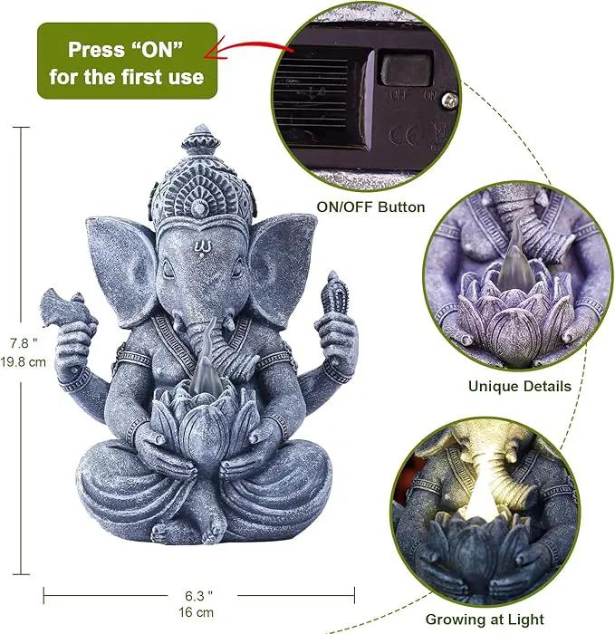 Solar Ganesha Elephant Garden Statues: Outdoor Sculptures with Lotus Lights Decor for Patio Lawn Yard Art - Gifts for Mom Grandma by GreenHaven Gardens