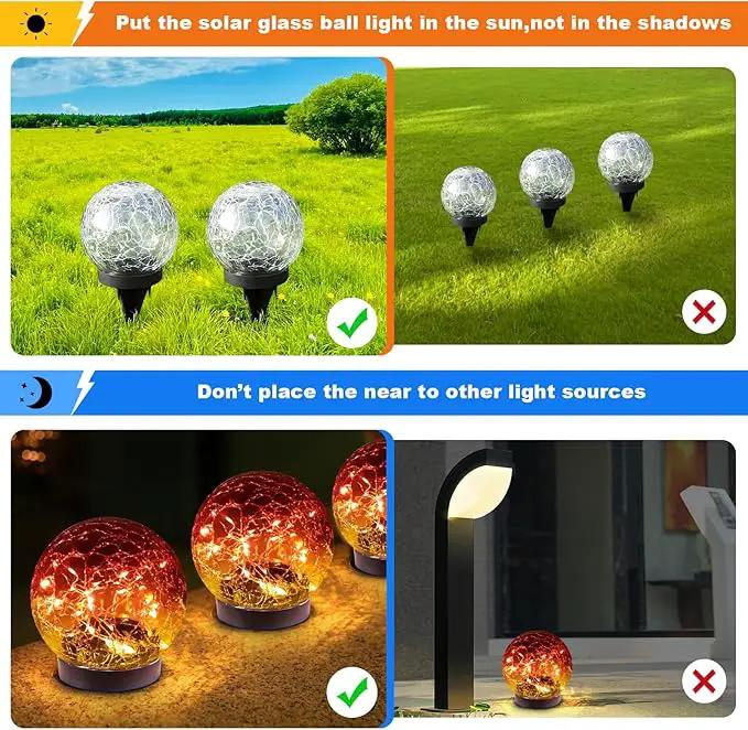 Solar Globe Lights Outdoor Waterproof-Solar Balls-Solar Garden Lights-Solar Orbs for Outside 4 Pack Cracked Glass Ball for Lawn Patio Yard Backyard Decorations, DS-XBQ-1-1-1 by GreenHaven Gardens