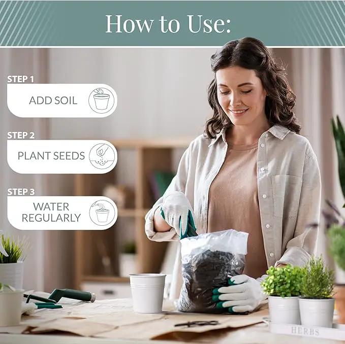Barnyard Designs Indoor Herb Garden Planter Set with Tray, Metal Windowsill Plant Pots with Drainage for Outdoor or Indoor Plants, Set/3 (White) by GreenHaven Gardens