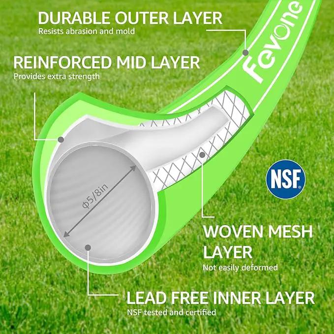 Fevone 25 ft Garden Hose, Heavy Duty Water Hose, Hybrid Polymer, Kink Resistance, Flexible, Durable, Leak Free, Aluminum Fittings, 3/4" GHT, 5/8" ID, 600 Psi, Drinking Water Safe by GreenHaven Gardens
