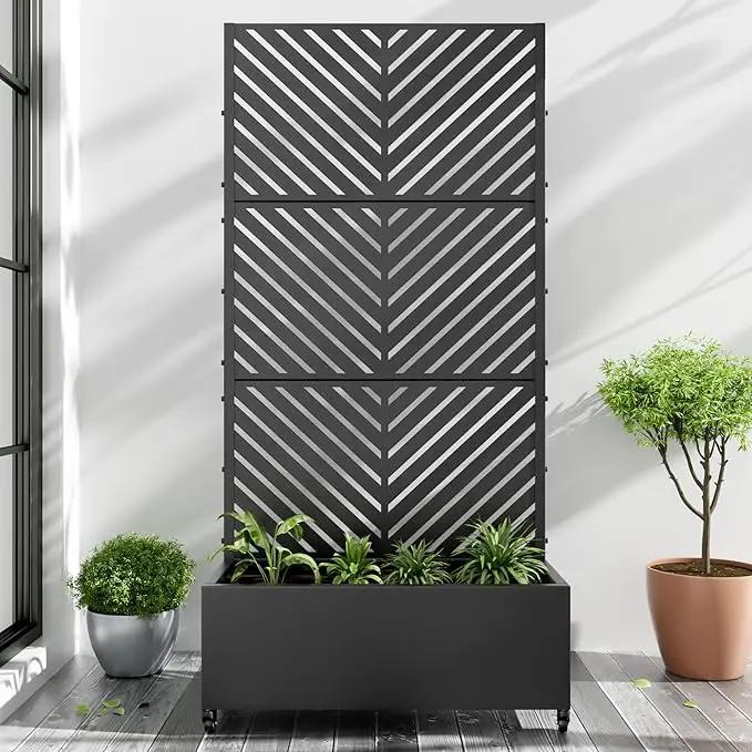 Casaphoria Metal Raised Garden Bed with Trellis and Wheels, 72"x35"x16" Planter Box for Climbing Plants, Vegetables & Vines, Features Drainage Holes and Privacy Screen (Black-Parallel) by GreenHaven Gardens