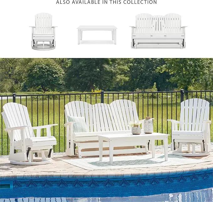 Signature Design by Ashley Hyland Wave Casual Weather Resistant HDPE Outdoor Swivel Glider Chair, White by GreenHaven Gardens