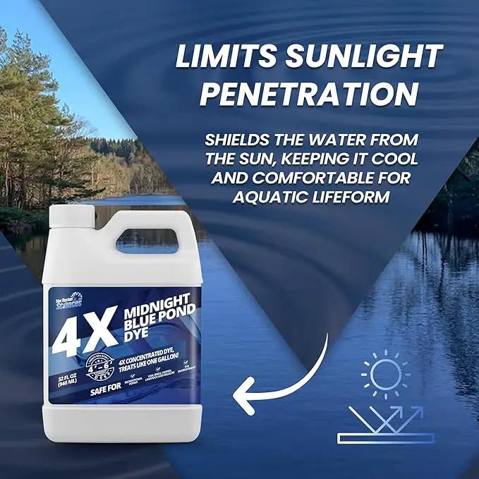 32oz Midnight Blue Pond Dye, 4X Concentrate Pond Dye Blue, Dark Natural Looking Aquashade for Beautiful Lake Water, Long-Lasting Colorant, Protects Against Sunlight - Ideal for Fish & Wildlife by GreenHaven Gardens