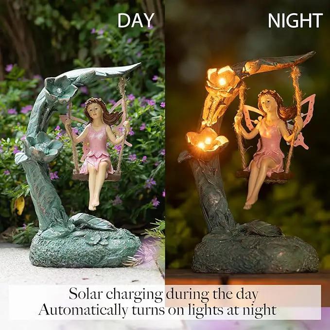 Garden Flower Fairy Outdoor Statue, Patio Lawn Yard Porch Decor, Funny Swing Ornaments, 9.05 Inches Tall by GreenHaven Gardens