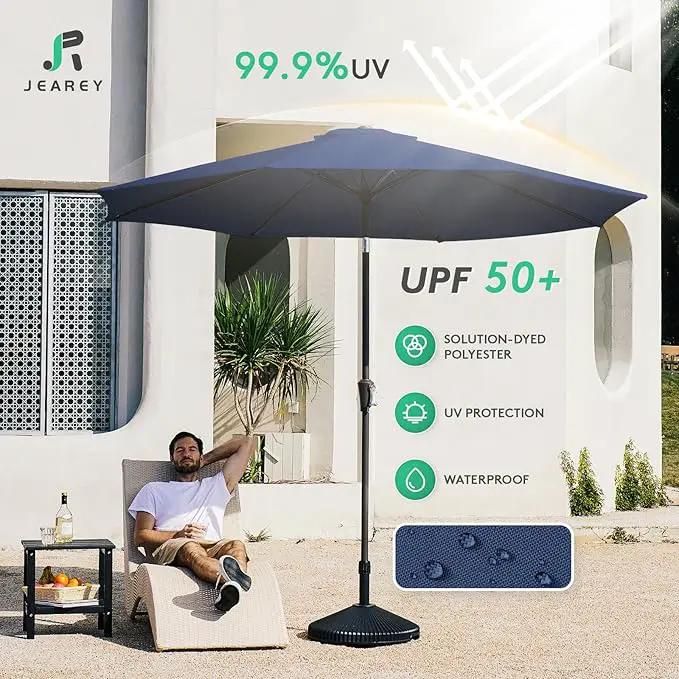 JEAREY 10FT Outdoor Patio Umbrella Outdoor Table Umbrella with Push Button Tilt and Crank, Market Umbrella 8 Sturdy Ribs UV Protection Waterproof for Pool, Garden (Navy) by GreenHaven Gardens
