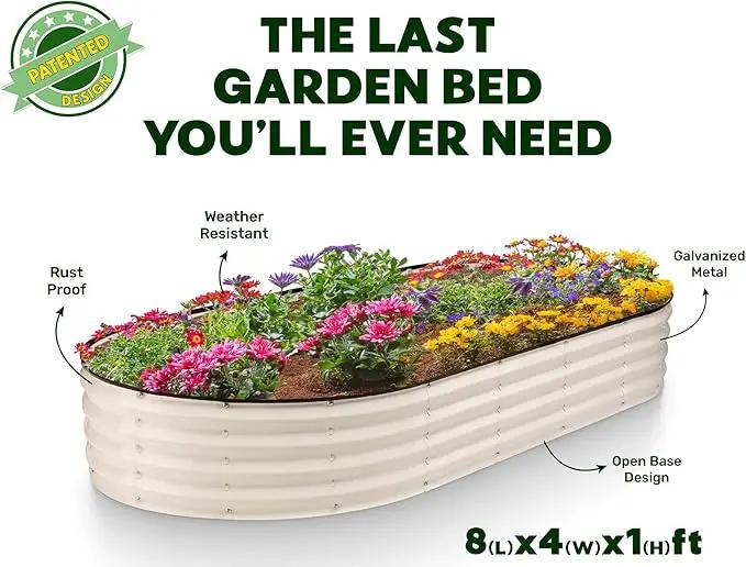 Galvanized Raised Garden Beds Outdoor // 8×4×1 ft Planter Raised Beds for Gardening, Vegetables, Flowers // Large Metal Garden Box // Patented Tool-Free Design (White) by GreenHaven Gardens