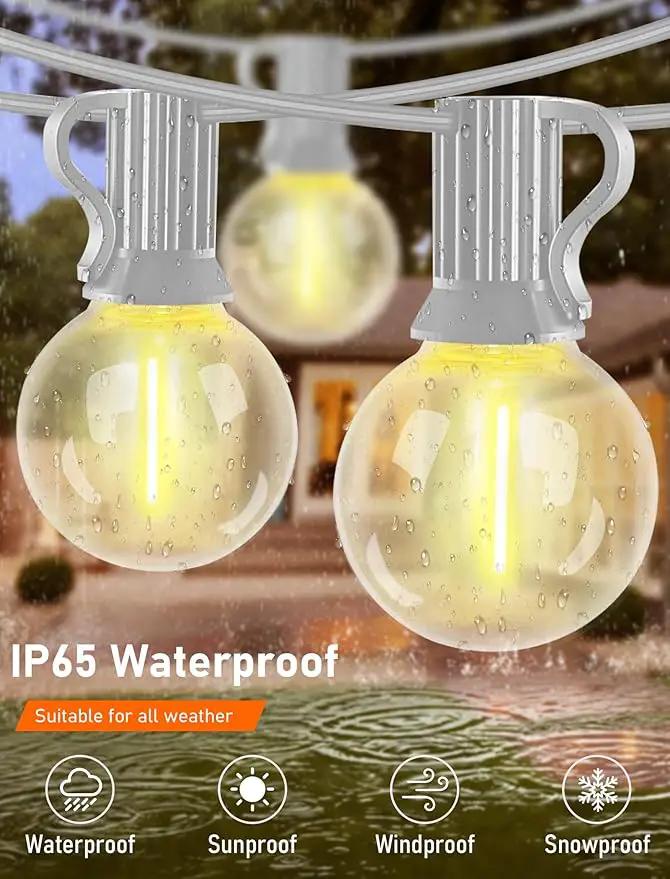 Outdoor LED String Lights 50ft - G40 Edison Bulbs with Clear Plastic Globes, Dimmable Waterproof Commercial Grade Fairy Lights for Wedding/Backyard/Cafe, Indoor Outdoor Party Decoration (Warm White) by GreenHaven Gardens