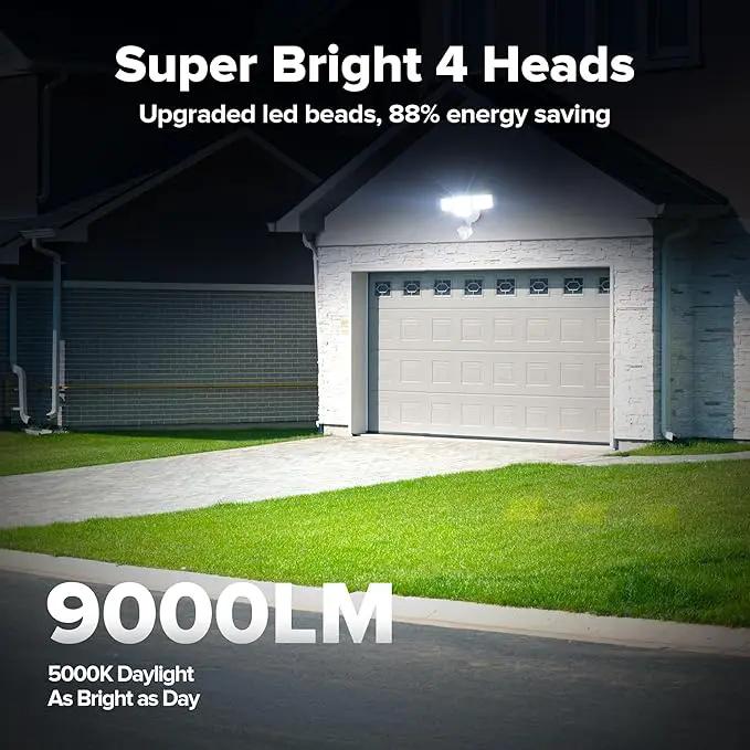 LUTEC 80W 9000LM LED Security Lights Motion Sensor Outdoor Lights, 4 Head LED Flood Light Outdoor 5000K Daylight, IP65 Waterproof, Motion Detected Light for Outside, Garage, Yard - 2 Pack (White) by GreenHaven Gardens