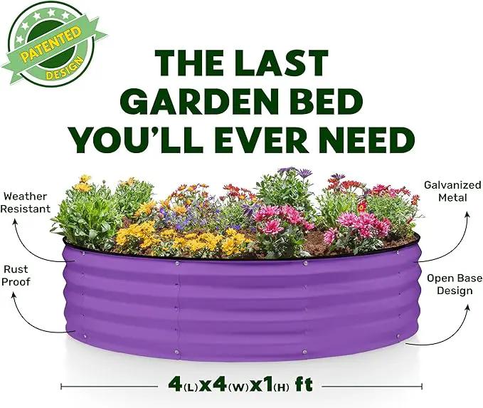 Round Galvanized Raised Garden Bed // 4×4×1 ft Galvanized Raised Garden Beds Outdoor for Gardening, Vegetables, Flowers // Patented Tool-Free Design Round Planter (Purple) by GreenHaven Gardens