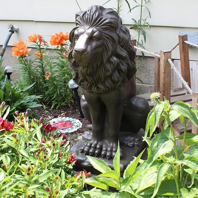 Emsco Group 92210 Guardian Lion Statue – Natural Appearance – Made of Plastic Resin – Lightweight – 28” Height Garden, BRONZE by GreenHaven Gardens