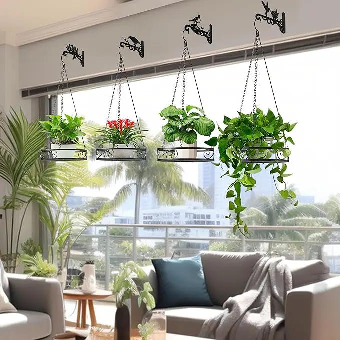 8-Pack Metal Hanging Planters for Outdoor Plants - Heavy Duty 4 Hanging Plant Holder with 4 Bird Patterned Plant Hanger – Aesthetic Flower Pot Holder for an Instant Indoor and Outdoor Decor by GreenHaven Gardens