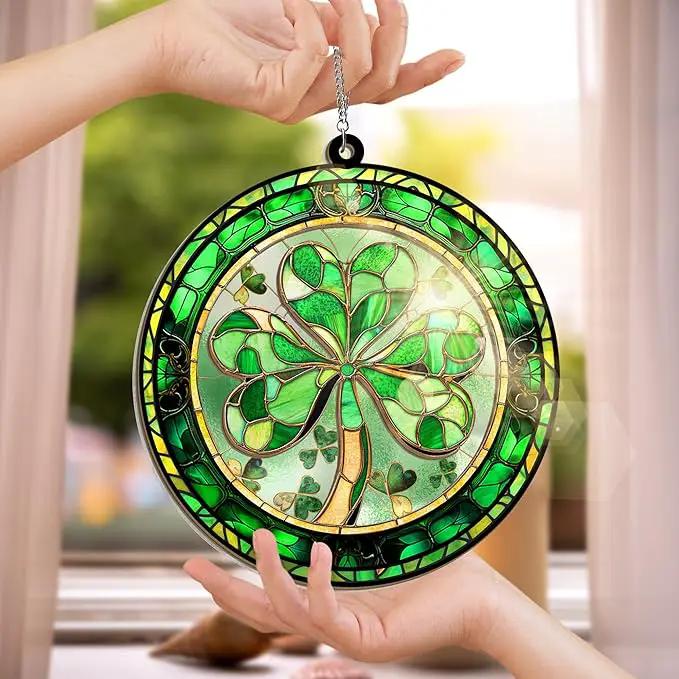 St Patricks Day Decorations - Irish Gifts for Women Men Friends Family, Shamrock Decorations, St Patricks Day Accessories - Double Layered Hanging Suncatcher 12 in by GreenHaven Gardens