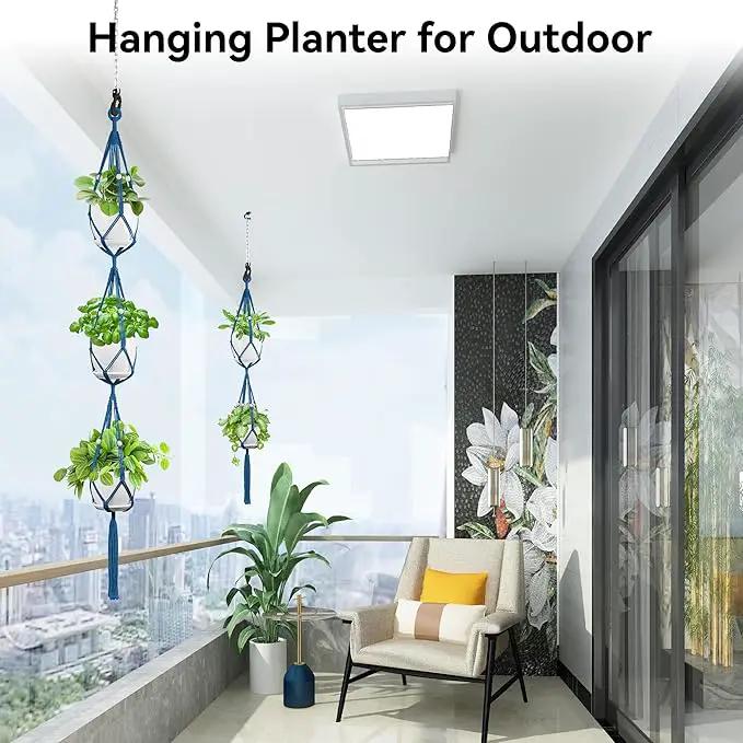 USLAI Macrame Plant Hanger Indoor Outdoor, Up to 4-15 inch Pot, Heavy 20lb Planters, Extra Long Strong Hanging Planter Basket Holder, Boho Home Decor, 49+72 Inch, Blue (POTS NOT Included) by GreenHaven Gardens
