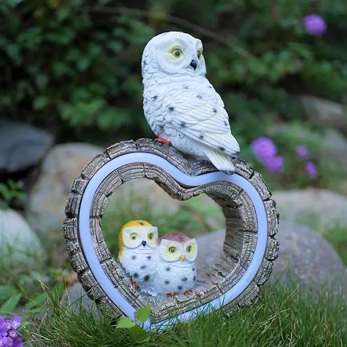 Solar Garden Lights, Solar Sculpture LED Lights, Outdoor Waterproof Handmade Resin Statue, Love Statue Decoration for Path, Yard, Lawn, Gift for Mom Christmas (White Love Owl) by GreenHaven Gardens