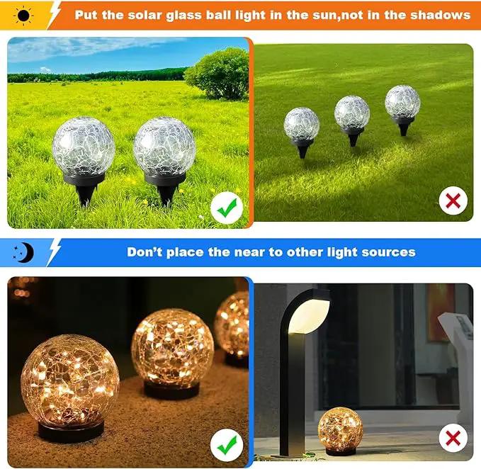 Solar Globe Lights Outdoor Waterproof-Solar Balls-Solar Garden Lights-Solar Orbs for Outside 4 Pack Cracked Glass Ball for Lawn Patio Yard Backyard Decorations, DS-XBQ-1-1-1 by GreenHaven Gardens