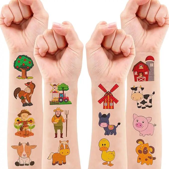 72 PCS Farm Barnyard Animal Pre-Cut Temporary Tattoos Sticker Birthday Decorations Party Supplies Favors Gift Boy Girl Farmhouse Cow Chicken Tattoo School Reward Themed (Normal) by GreenHaven Gardens