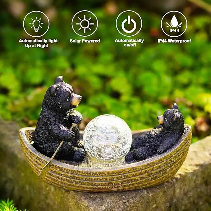 Goodeco Solar Bears Boating Statue - Waterproof Outdoor Bear Decor with Solar Gazing Ball Lights - Great Gift for Bear Lovers and Garden Enthusiasts - Ideal Gifts for Mom & Birthdays by GreenHaven Gardens
