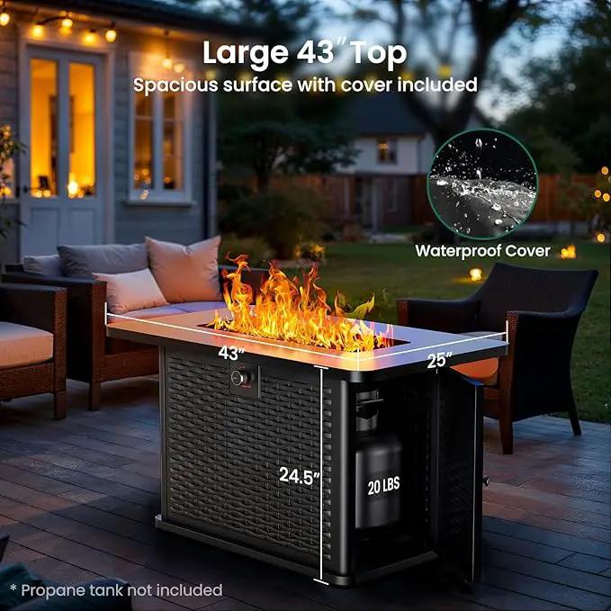 Ciays 43-Inch Rectangular Propane Fire Pit with 60,000 BTU Output, Gas Fire Pit with Cover and Rocks, Fire Pit Table CSA-Certified 2 in 1 Table Gatherings Parties with 304 Stainless Steel H-Burner by GreenHaven Gardens