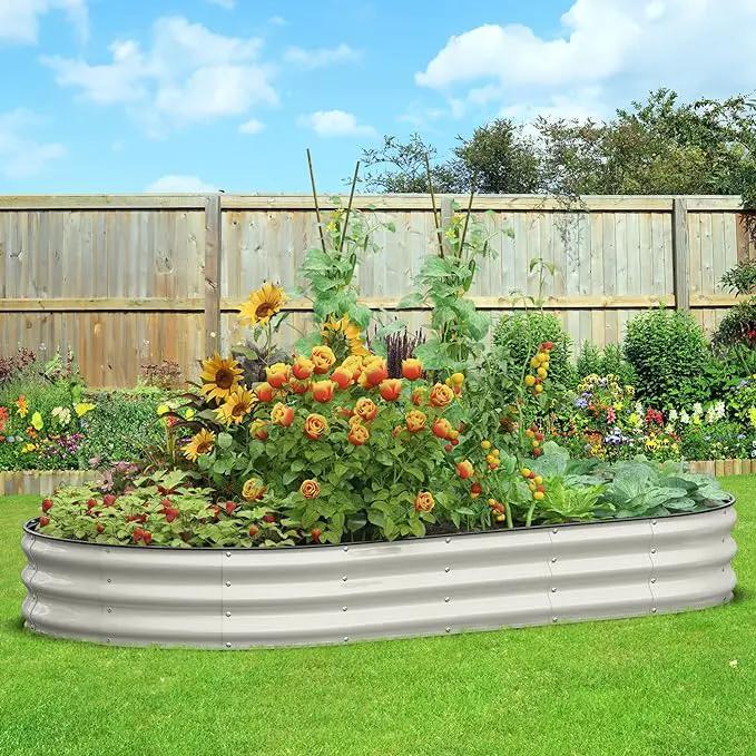 Oval 8x4x1 FT Galvanized Raised Garden Bed Kit, 3 in 1 Large Metal Garden Bed Raised Planter Box, 12” Raised Beds for Gardening Vegetables Flower Herb(Pearl White) by GreenHaven Gardens