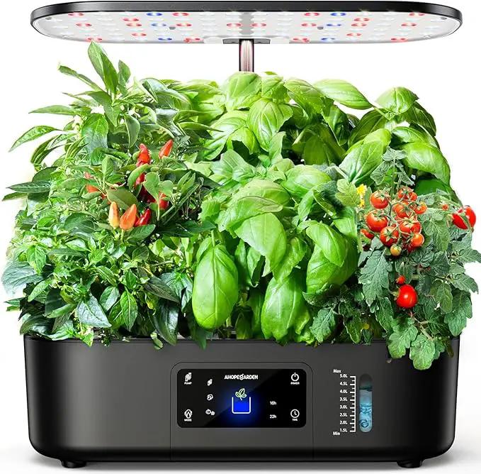 Ahopegarden Hydroponics Growing System Kit Indoor Herb Garden with Grow Light 12 Pods, with LCD Touch Panel Hydroponic Planter, Planting Height Up to 17", Grower Harvest Fresh Veggie Lettuce, Black by GreenHaven Gardens