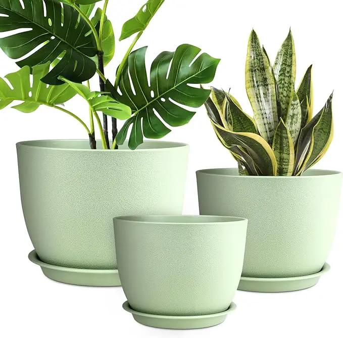 Plant Pots 12/10/9 inch Set of 3, Flower Pots with Multi Mesh Drainage Holes, Large Planters for Indoor Outdoor Garden Plants and Flowers. (Green) by GreenHaven Gardens
