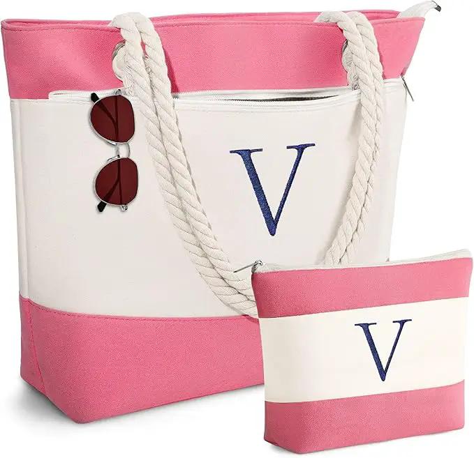 YOOLIFE Beach Bags for Women - Initial Tote Waterproof Bag with Makeup Bag, Mothers Day Gifts for Women Mom Friend Birthday by GreenHaven Gardens