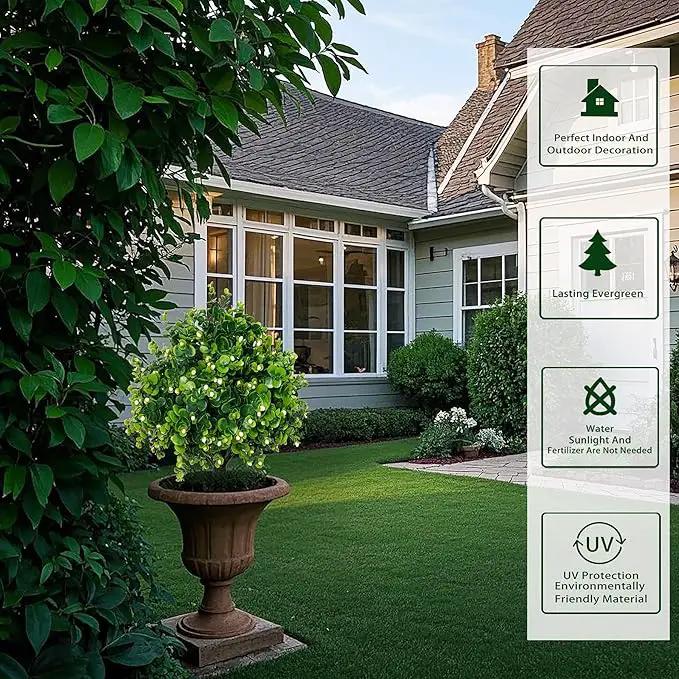 Artificial Boxwood Topiary Ball Trees 21.6" Tall UV Resistant Artificial Bushes, Set of 2 Faux Plants with Spike Easy to Push in The Ground for Indoor Outdoor Garden by GreenHaven Gardens