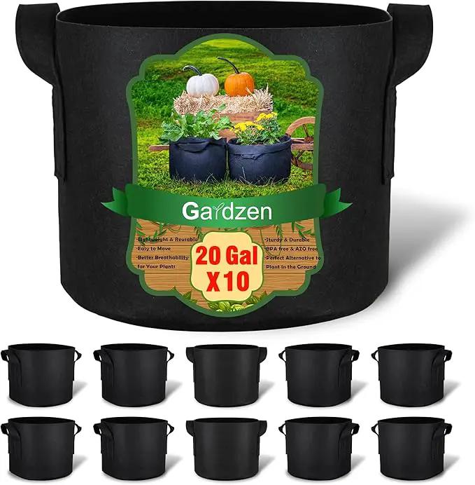 Gardzen 10-Pack 20 Gallon Grow Bags, Aeration Fabric Pots with Handles by GreenHaven Gardens