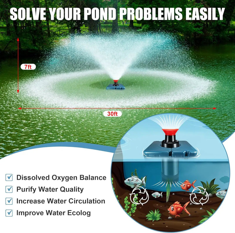 Goldlife Pond Fountain Aerator, F2-2 1HP 750W 110V Stainless Steel Floating Fountain With 100 Feet Power Cord, Aerating Fountain Pond Cascade Pump for Small Large Ponds Lake Jet System by GreenHaven Gardens