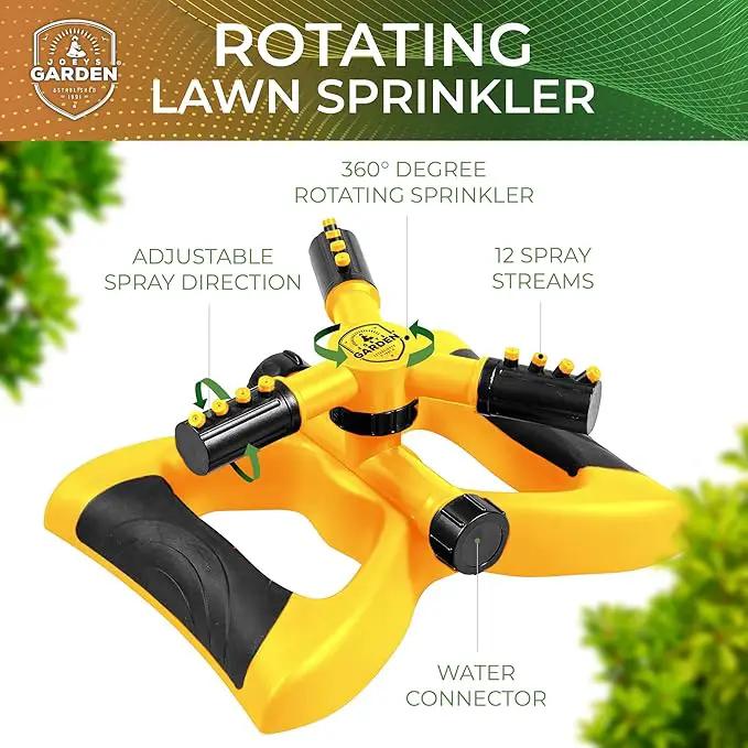 Joeys Sprinkler for Yard, Rotating Garden Sprinkler for Large Area Coverage, Lawn and Yard Sprinklers (Yellow) by GreenHaven Gardens