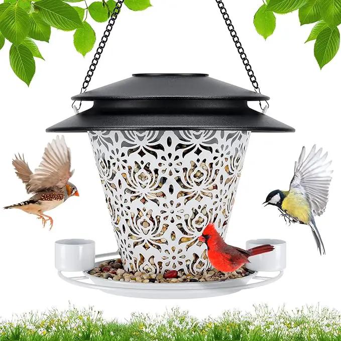 Solar Bird Feeders for Outside Hanging Metal Wild Bird Feeder Solar Lanterns Outdoor Waterproof Garden Decor for Yard White by GreenHaven Gardens