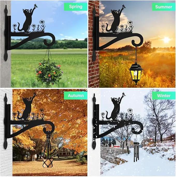 Plant Hangers Outdoor Iron Heavy Duty Ornamental Cat Silhouette Wall Mounted Hanging Plant Bracket for Flower Pot Lantern Bird Feeder Wind Chimes Christmas Decoration by GreenHaven Gardens