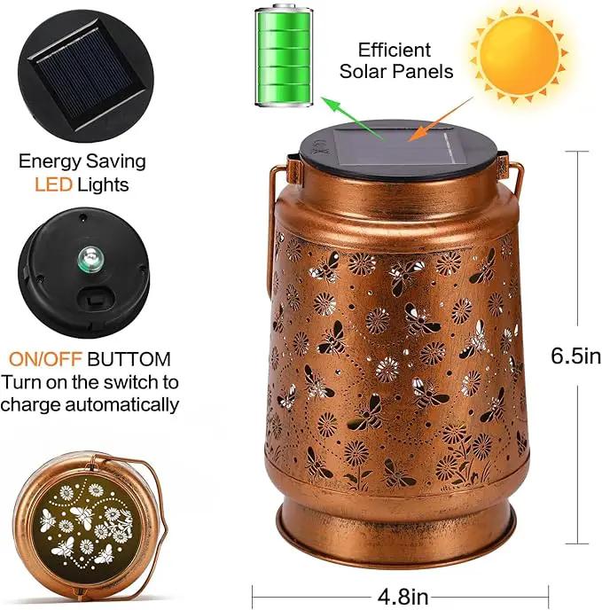 Solar Lanterns Outdoor Waterproof Bee Garden Decor Gifts for Women Mom Grandma Hanging Solar Lights Metal Solar Decoration Outside for Yard, Patio, Backyard, Porch by GreenHaven Gardens