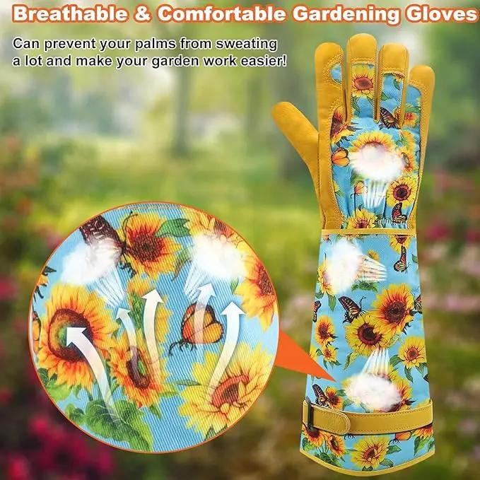 DLY Gardening Gloves for Women, Rose Gloves Gardening Thorn Proof, Long Garden Gloves for Women, Breathable Cowhide Leather Gauntlet (Small, Blue by GreenHaven Gardens