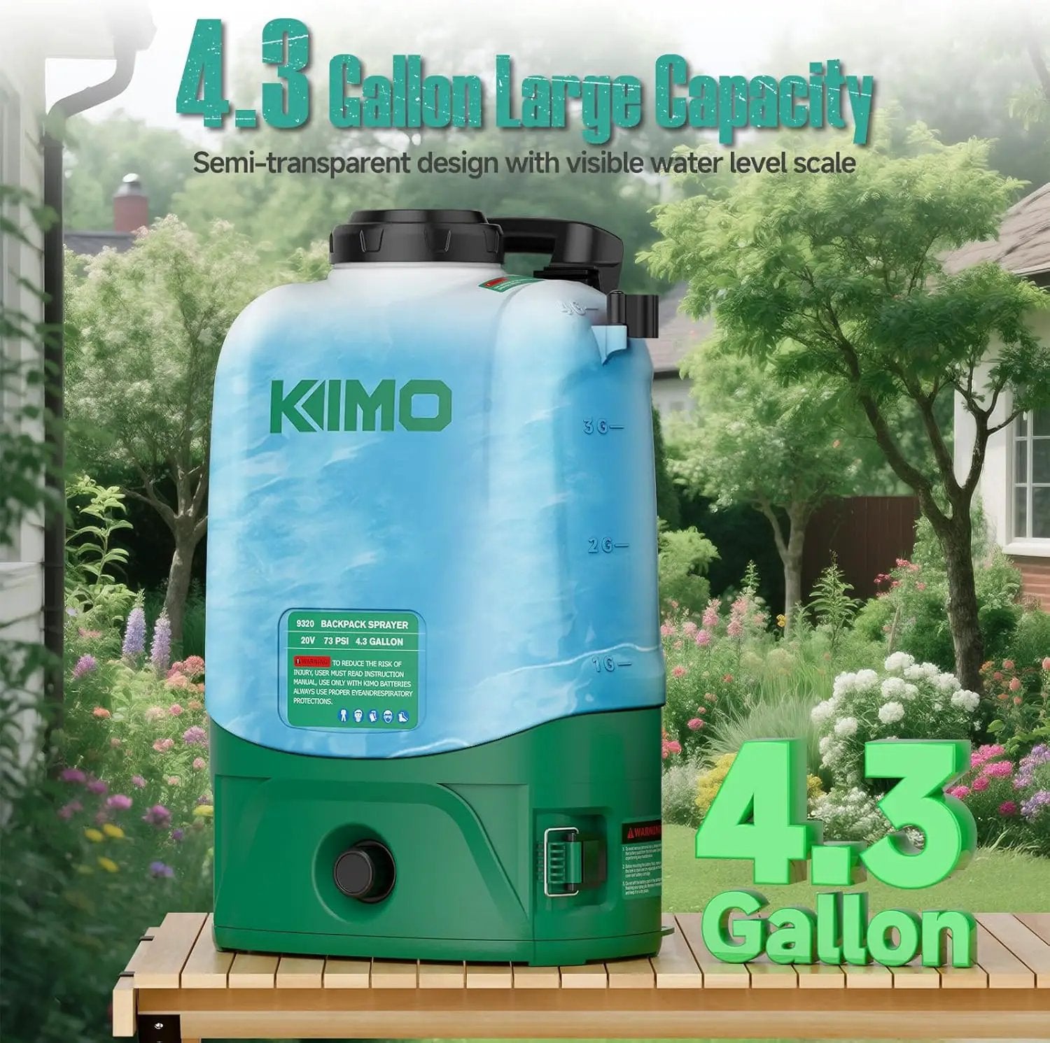 KIMO 4.3 Gallon Battery Powered Backpack Sprayer, 2PCS 20V 2.0Ah Battery & Fast Charger, 31" Telescopic Wand, 6 Nozzles, No Pump Needed, 0-73 PSI Electric Garden Sprayer for Weed, Lawn, Yard, Cleaning by GreenHaven Gardens